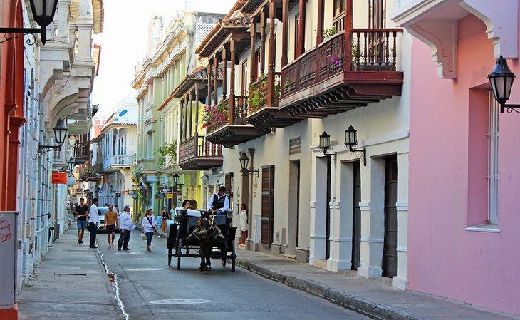 Carroza tirada por caballos en una calle de Cartagena