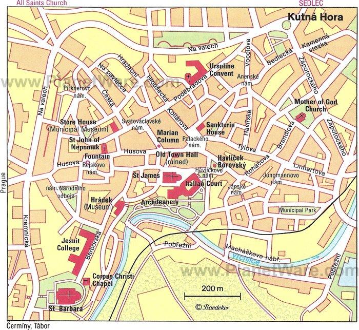 Mapa de Kutná Hora - Atracciones Turísticas
