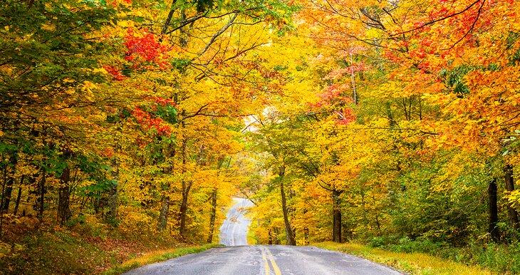 Camino a través de los colores del otoño en The Berkshires