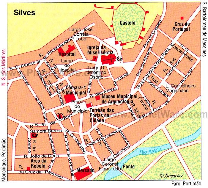Carte de Silves - Attractions Touristiques