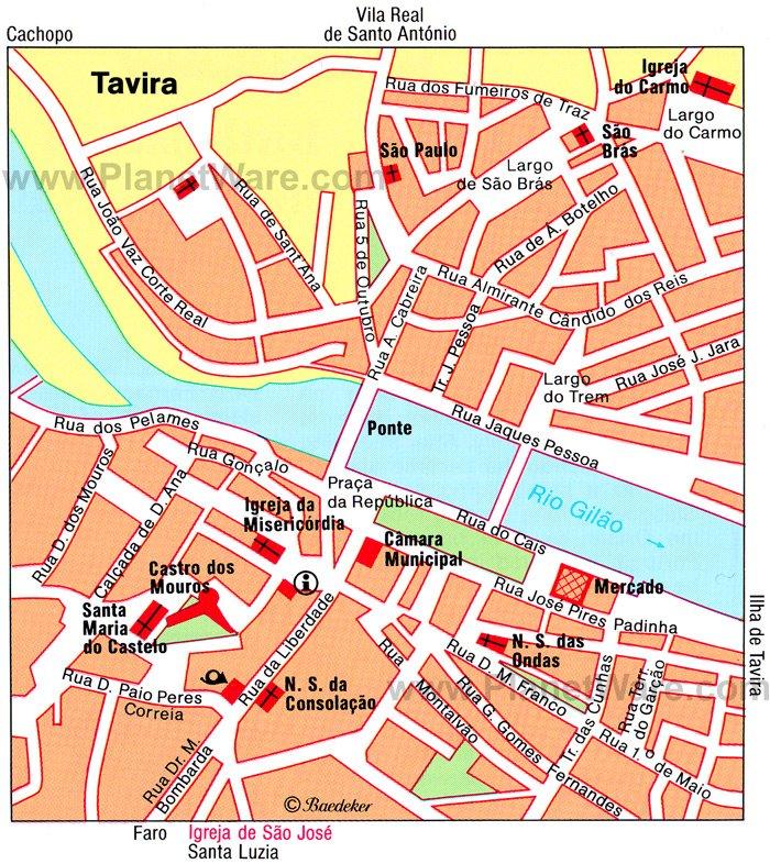 Mapa de Tavira - Atracciones Turísticas