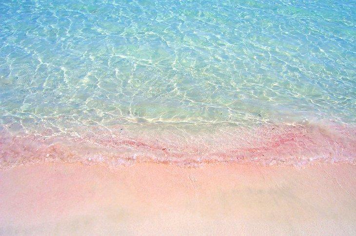 Arena rosa y agua clara en Playa de ses Illetes