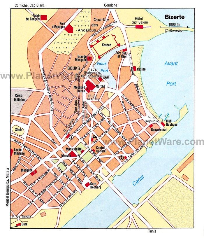 Karte von Bizerte - Touristenattraktionen