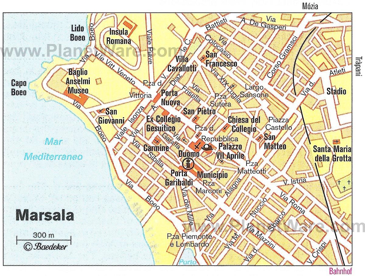 Carte de Marsala - Attractions touristiques
