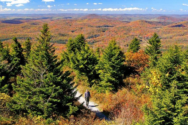 Senderista en Virginia Occidental durante el otoño