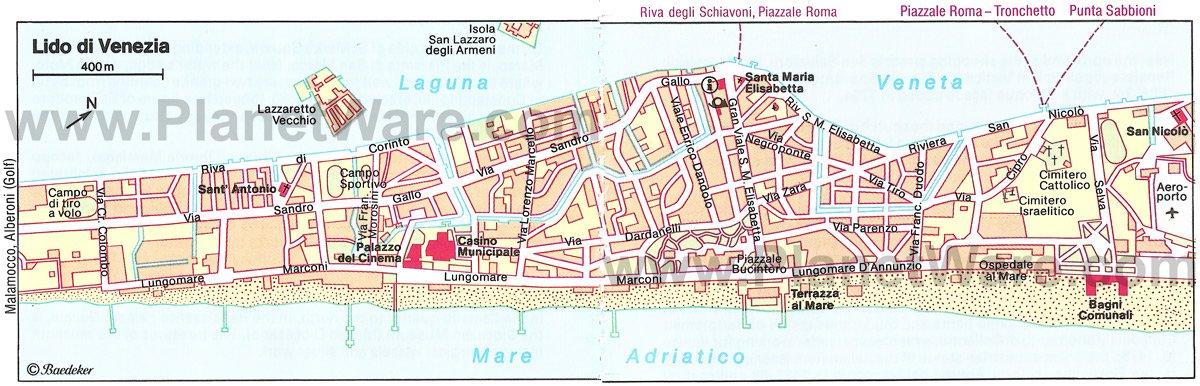 Mapa de Lido Di Venezia - Atracciones turísticas