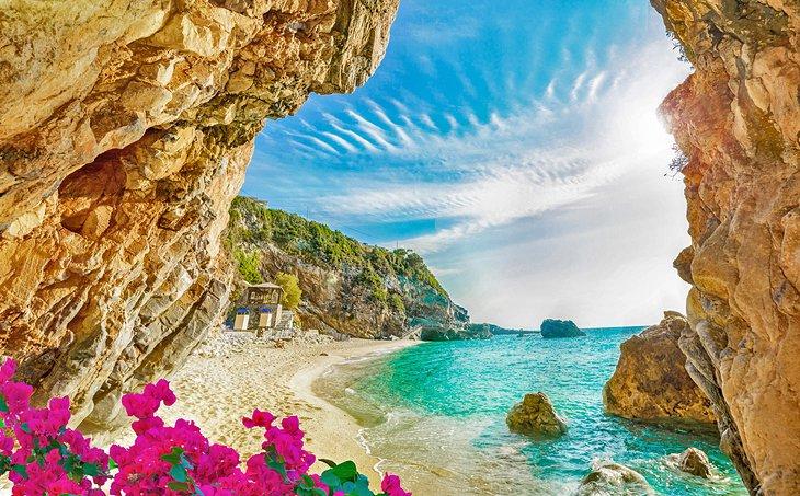 Vista de playa en la Isla de Corfú