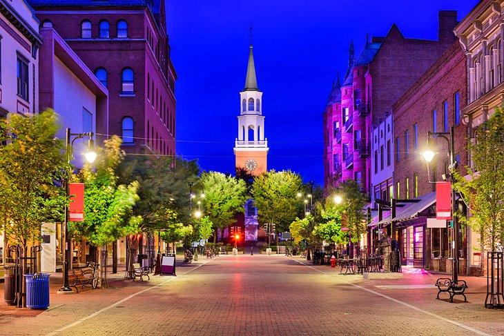 Church Street Marketplace por la tarde, Burlington