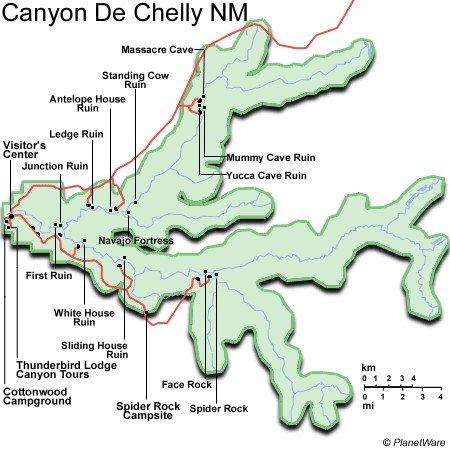 Arizona - Monumento Nacional Canyon De Chelly - Mapa