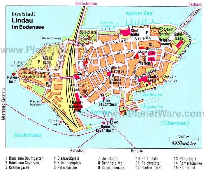 Lindau en el mapa del Bodensee - Atracciones turísticas