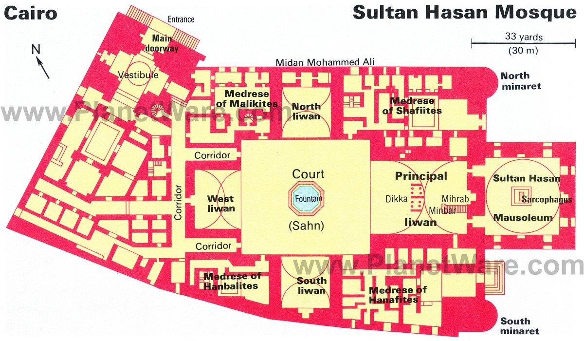 Mezquita de Sultan Hasan - Mapa del plano de planta