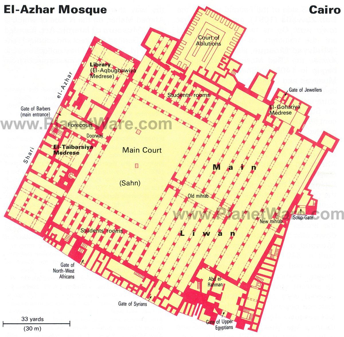 Mezquita de El-Azhar - Mapa del plano de planta