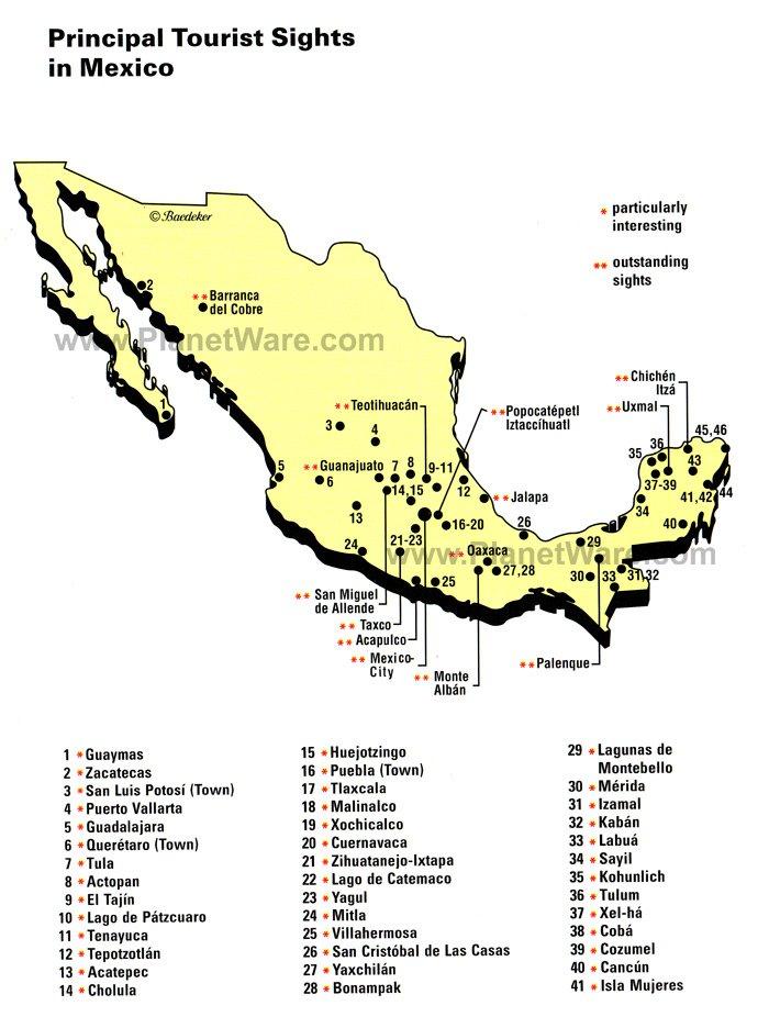 Mexique - Carte des Principales Attractions Touristiques