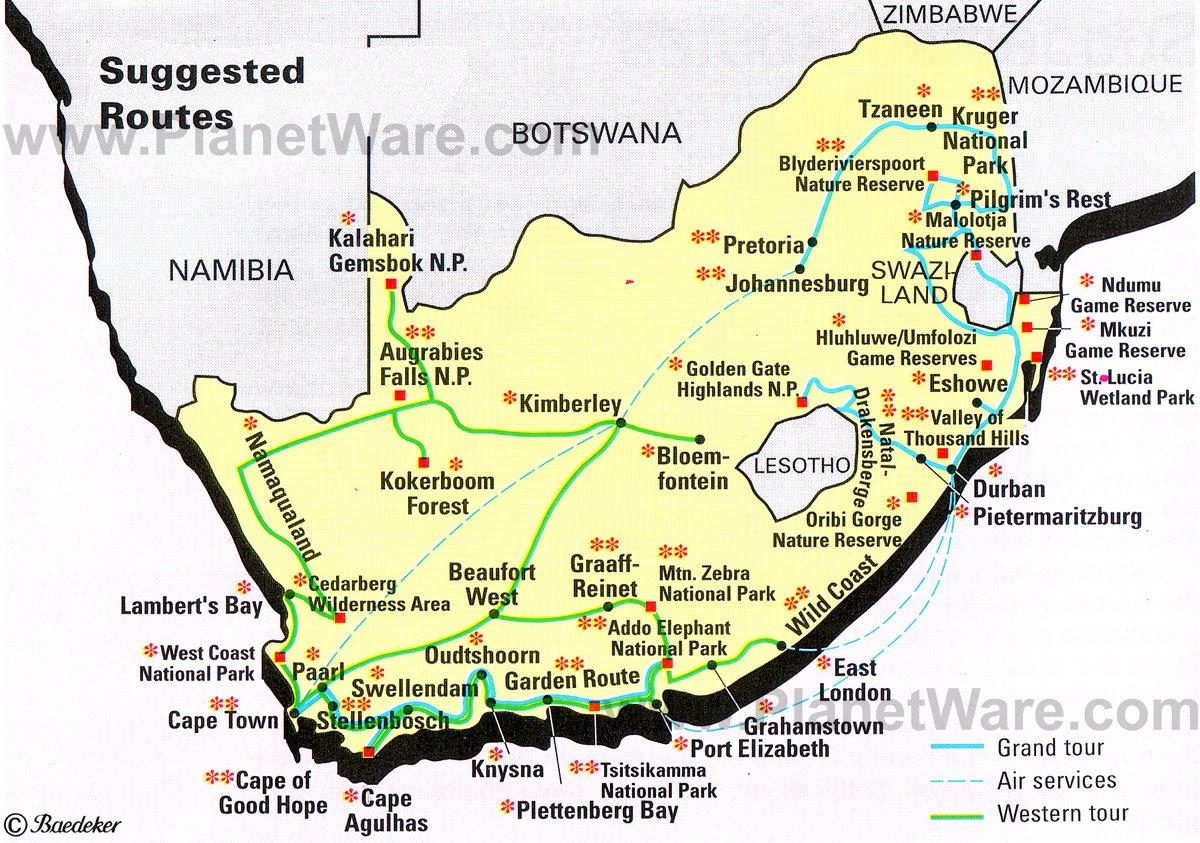 Afrique du Sud - Carte des Routes Suggérées