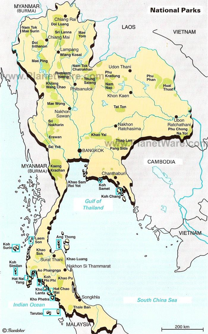 Karte der Nationalparks in Thailand