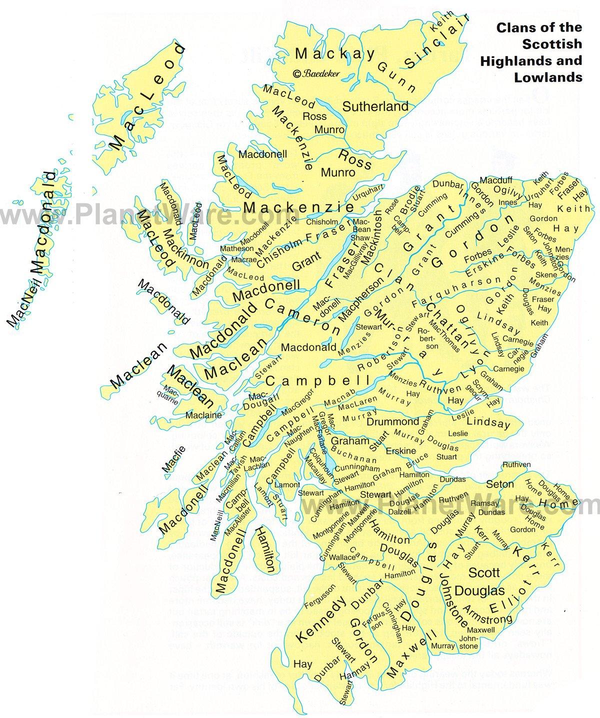 Clans of the Scottish Highlands and Lowlands Map