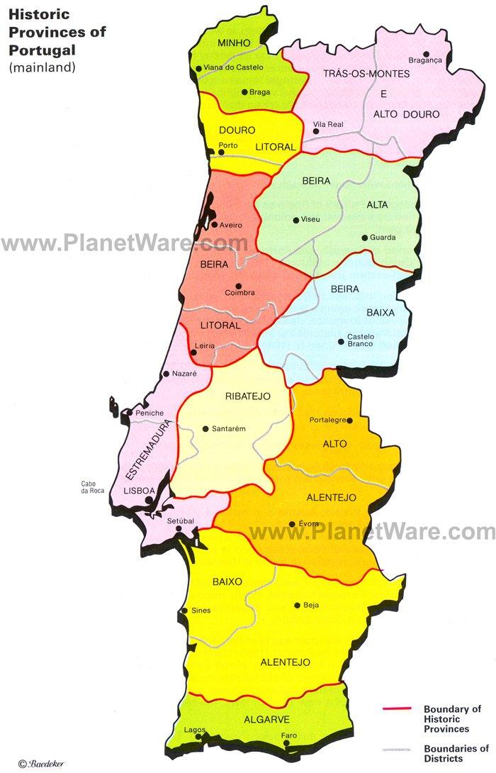 Mapa de las Provincias Históricas de Portugal